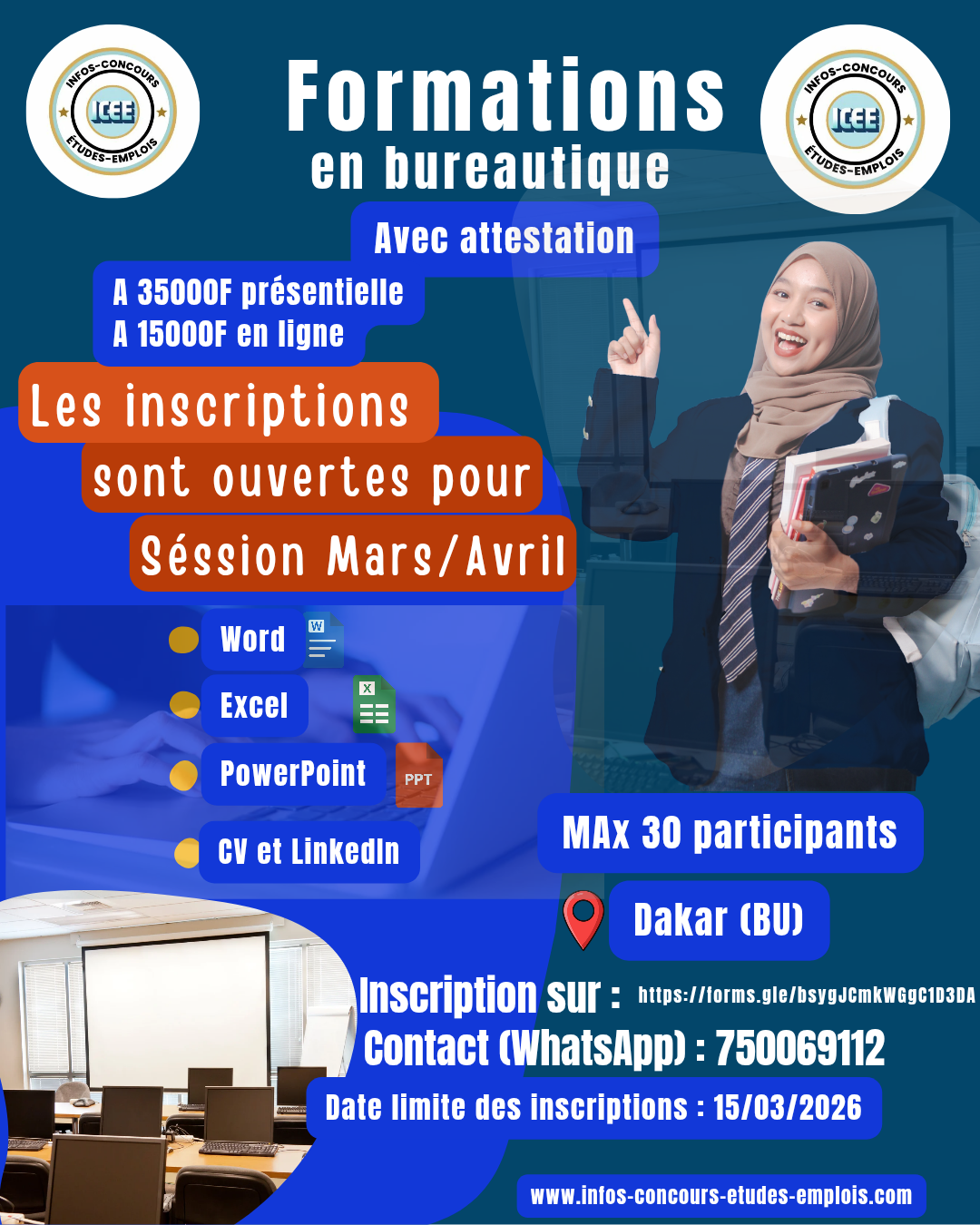 Formations en Bureautique – Session Mars / Avril 2026